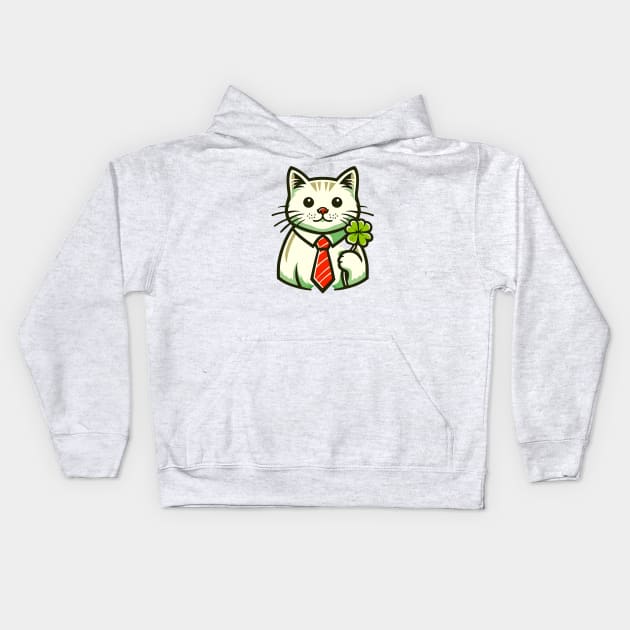 Cat Holding Shamrock for St Patricks Day Kids Hoodie by Rizstor
